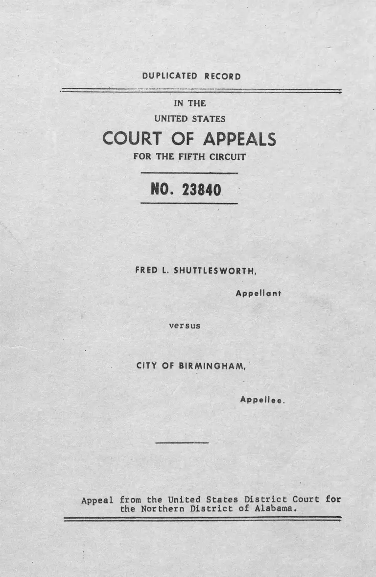 Shuttlesworth v Birmingham AL Petition for Removal preview