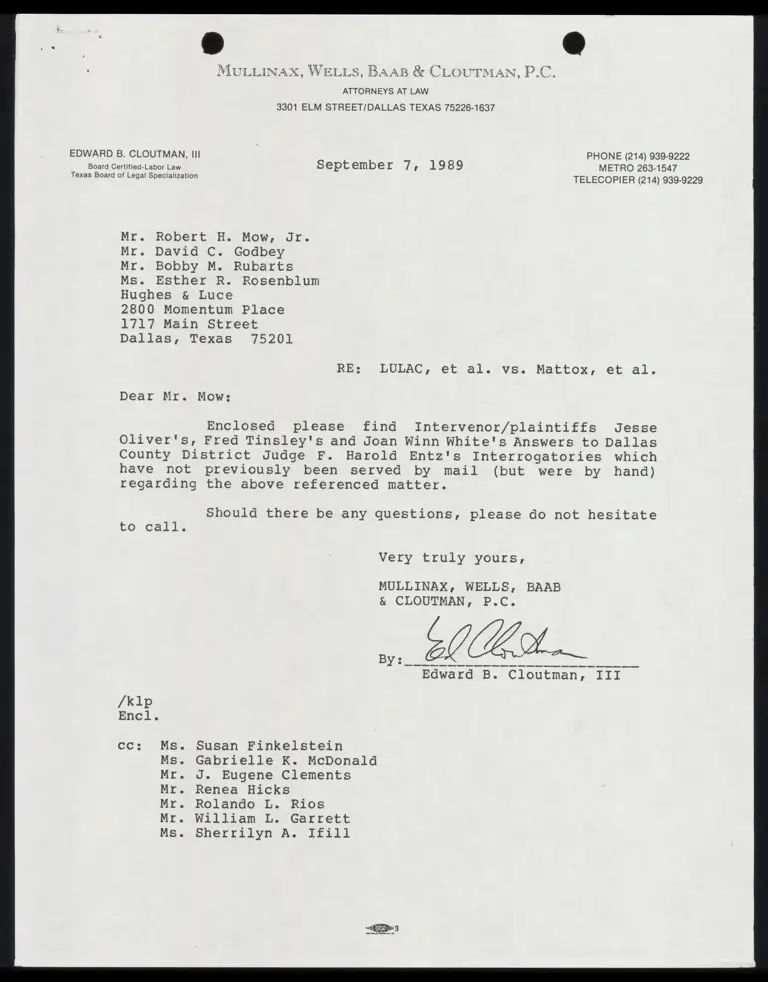 Intervenor/Plaintiffs Oliver, Tinsley, and White's Answers to Dallas County Entz's Interrogatories; Verification Forms preview