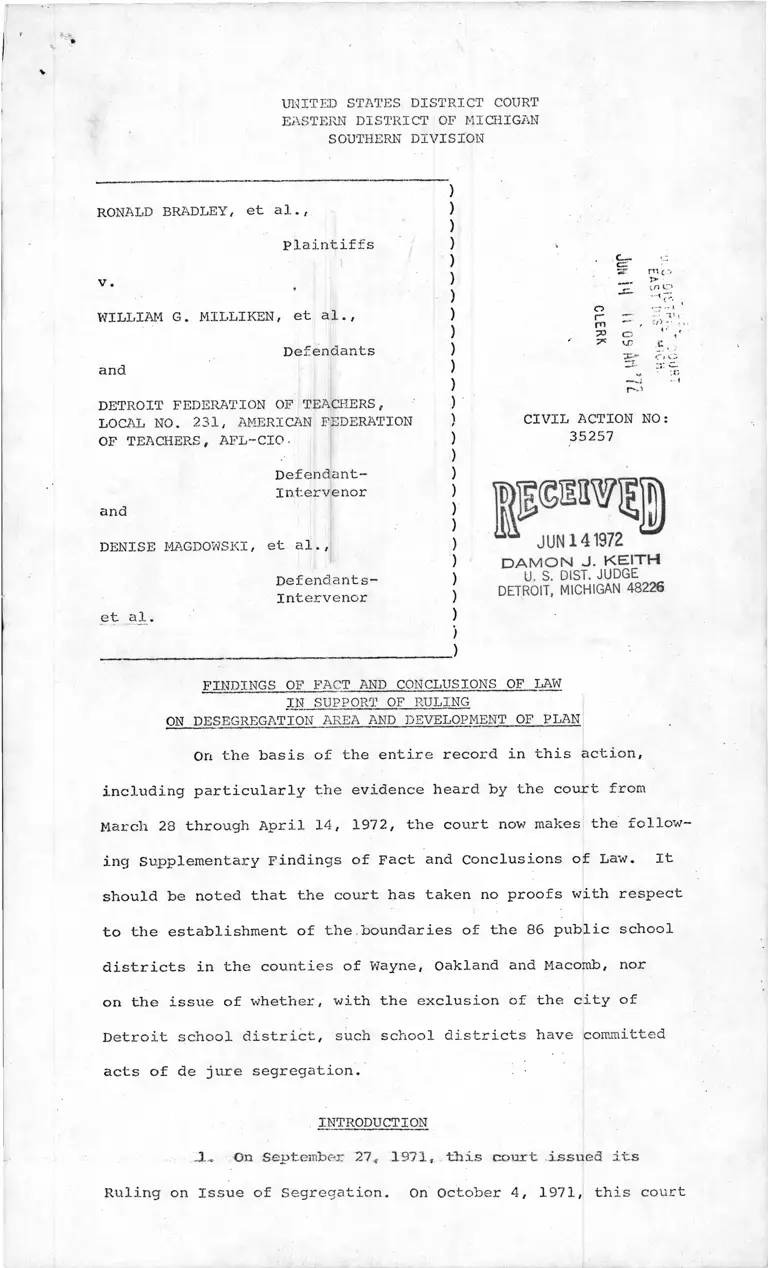 Findings of Fact and Conclusions of Law in Support of Ruling on Desegregation Area and Development of Plan preview