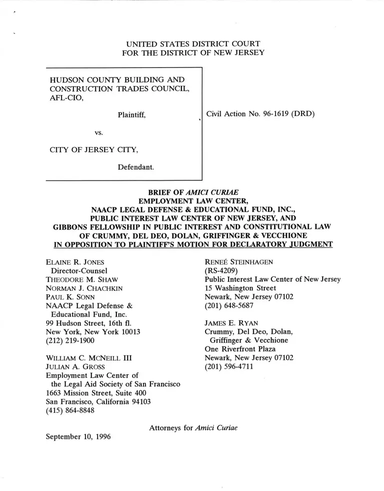 Hudson County Building and Construction Trades Council v. Jersey City Brief of Amici Curiae preview