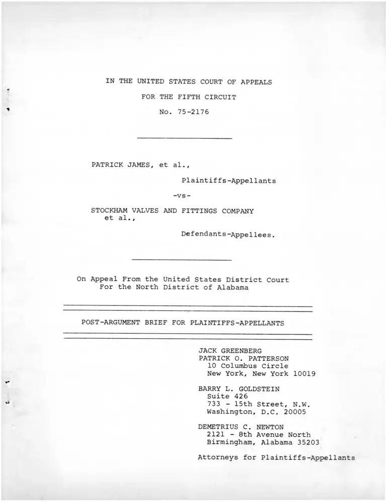 James v. Stockham Valves and Fittings Company Post-Argument Brief for Plaintiffs-Appellants preview