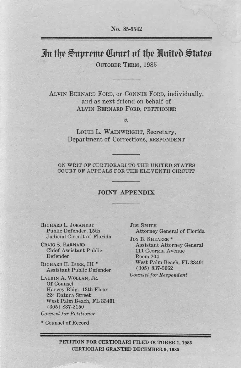 Ford v. Wainwright Joint Appendix preview