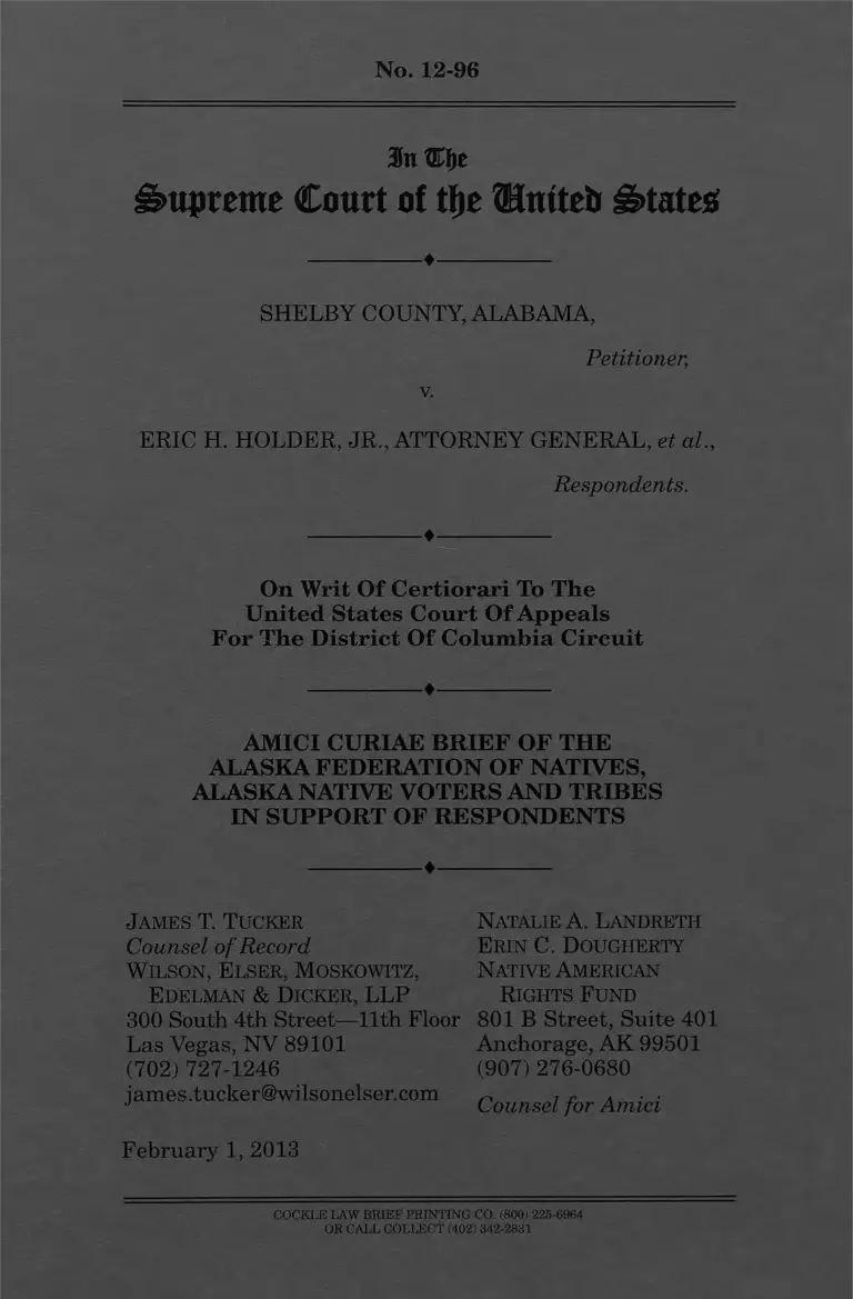 Shelby County v. Holder Brief Amici Curiae preview
