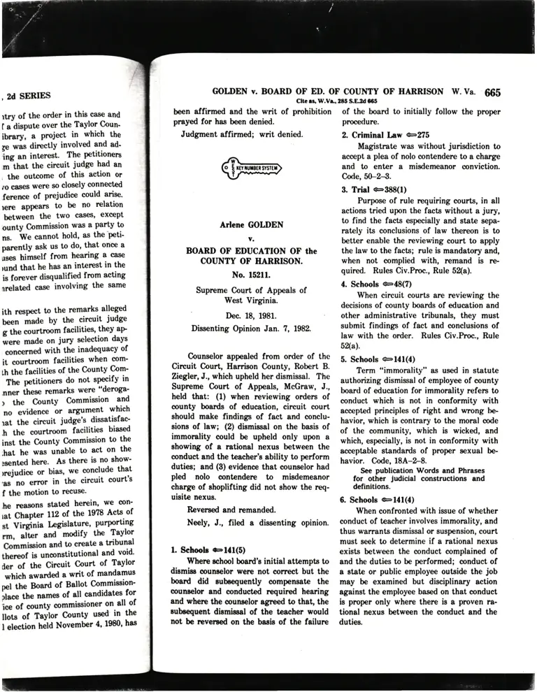 Golden v. Board of Education of the County of Harrison Court Opinion preview