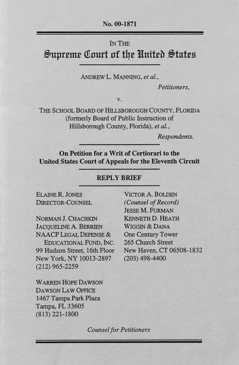 Manning v. School Board of Hillsborough County, Florida Reply Brief preview