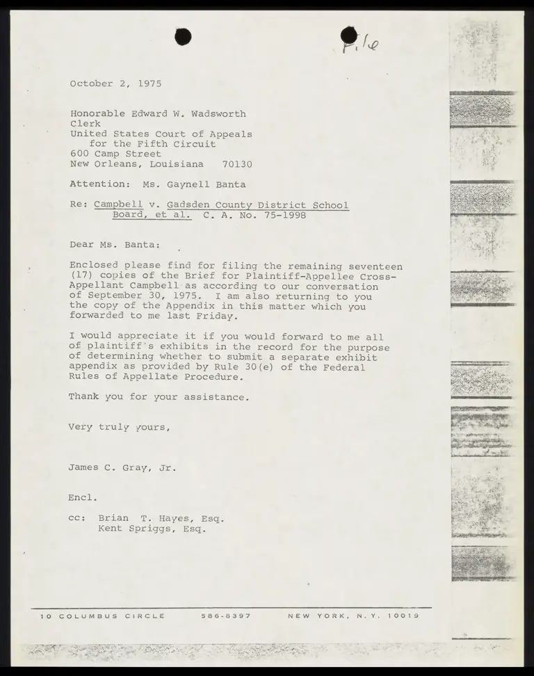 Correspondence from Gray to Clerk Re: Campbell Brief preview