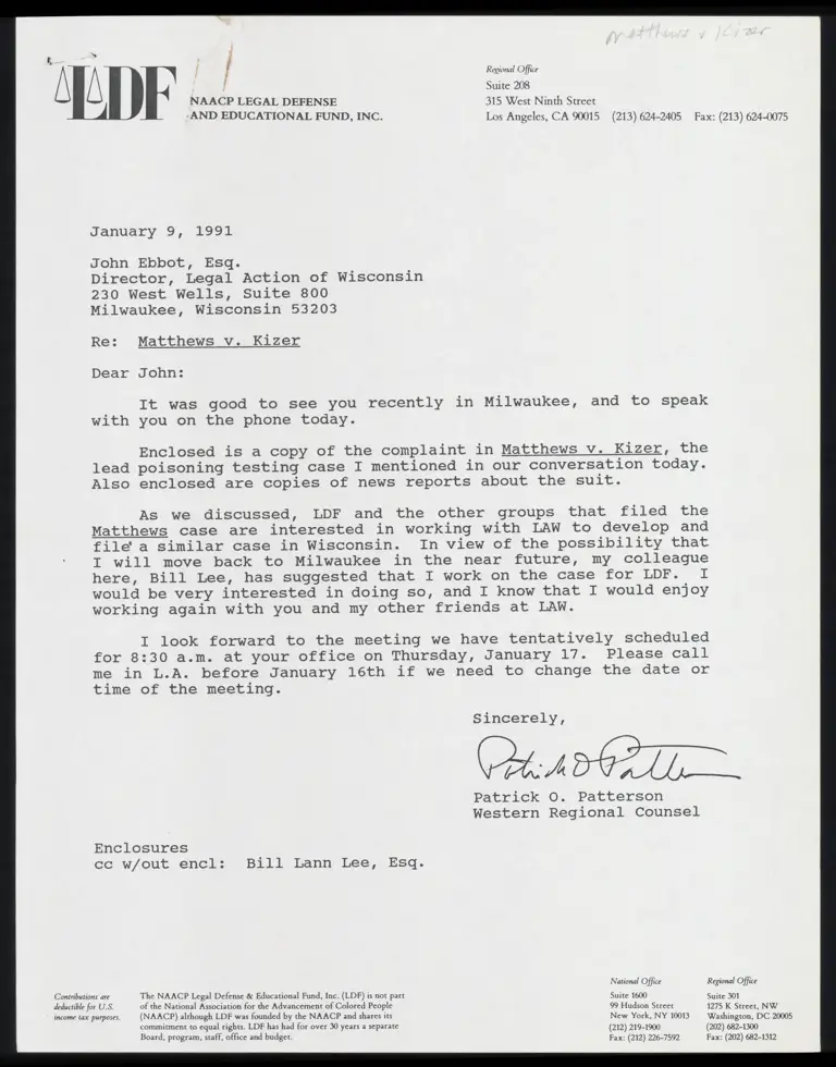 Correspondence from Patterson to Ebbot with Complaint and Articles preview