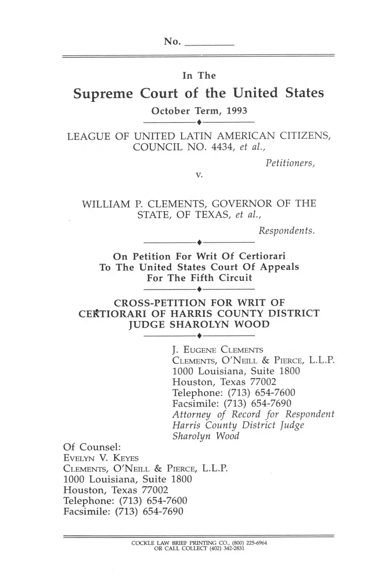 League of United Latin American Citizens (LULAC), Council No 4434 v. Clements Cross-Petition for Writ of Certiorari preview