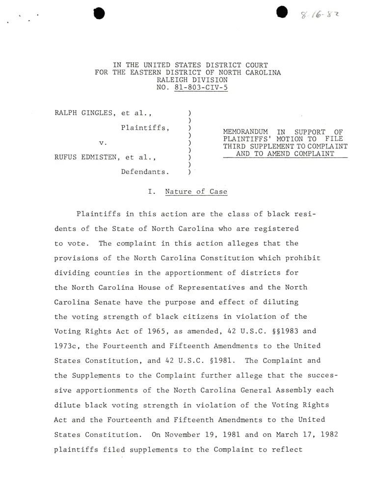 Memorandum in Support of Plaintiffs' Motion to File Third Supplement to Complaint and to Amend Complaint; Motion to File Third Supplement to Complaint and to Amend Complaint preview