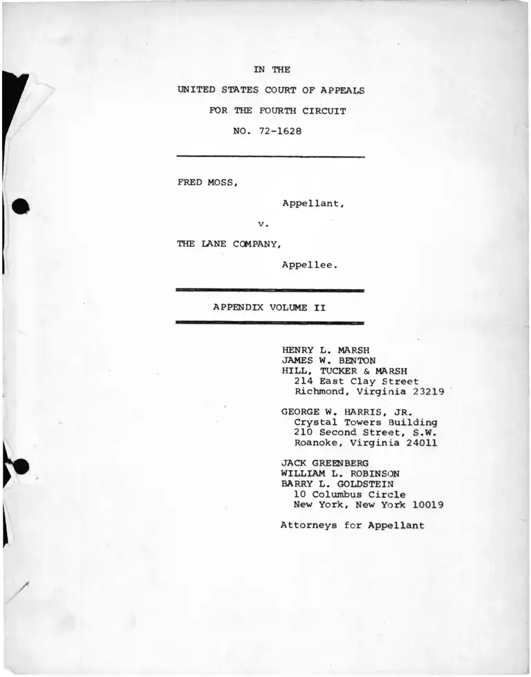 Moss v. Lane Company Appendix Vol. II preview
