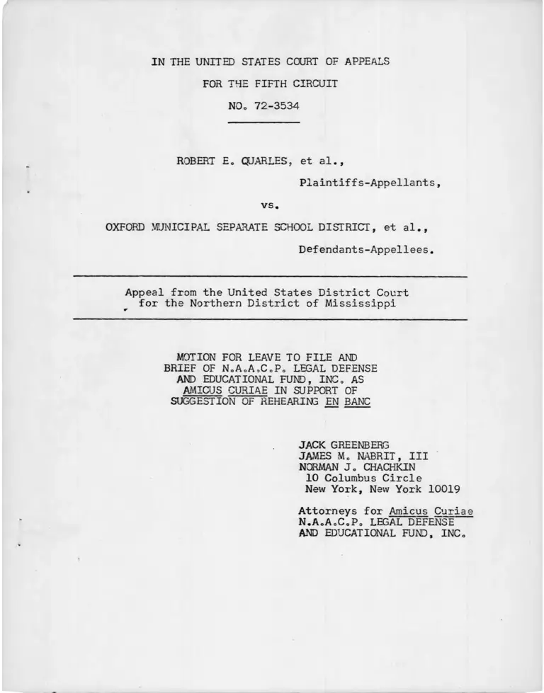 Quarles v Oxford Municipal Separate School District Brief Amicus Curiae preview
