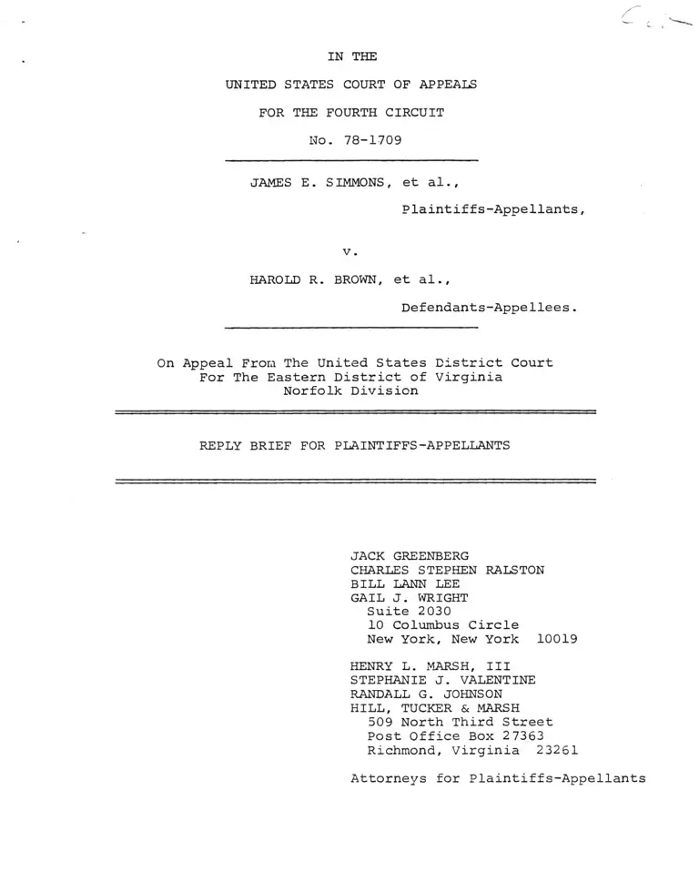 Simmons v. Brown Reply Brief for Plaintiffs-Appellants preview