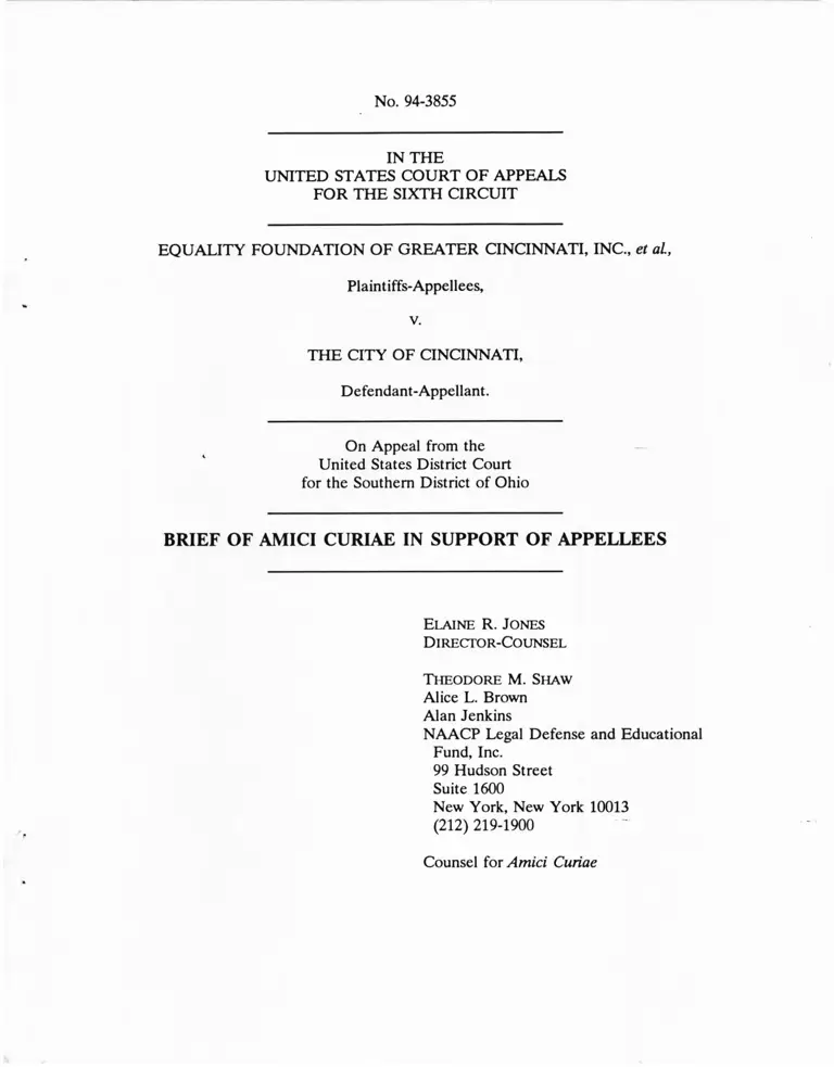 Equality Foundation of Greater Cincinnati, Inc. v. City of Cincinnati Brief of Amici Curiae in Support of Appellees preview