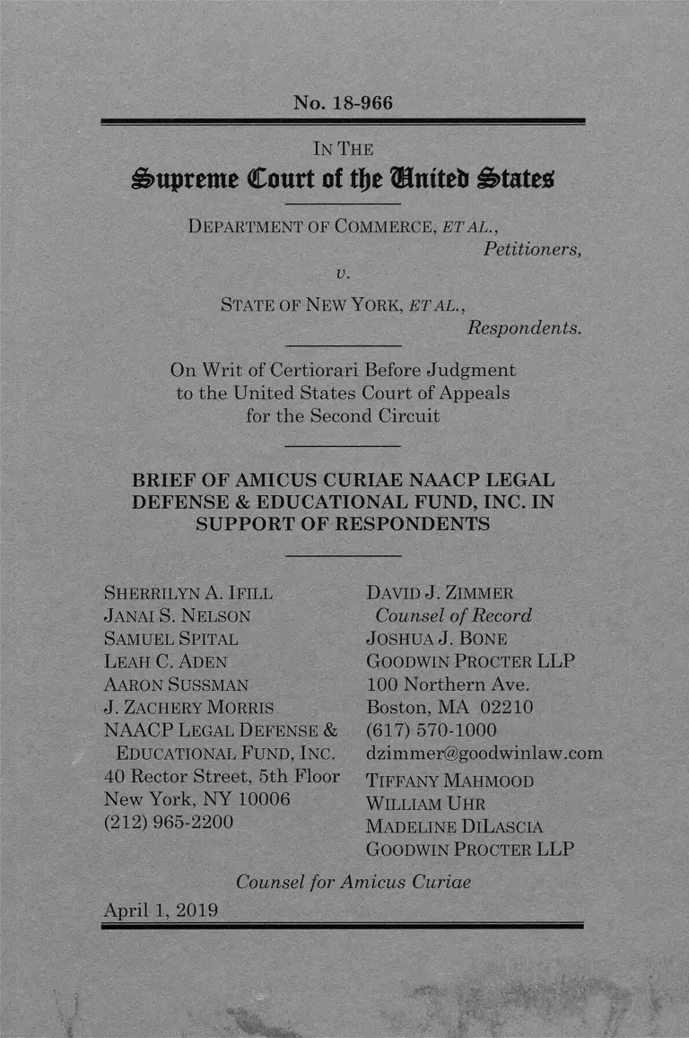 Dept. of Commerce v. New York Brief of Amicus Curiae preview