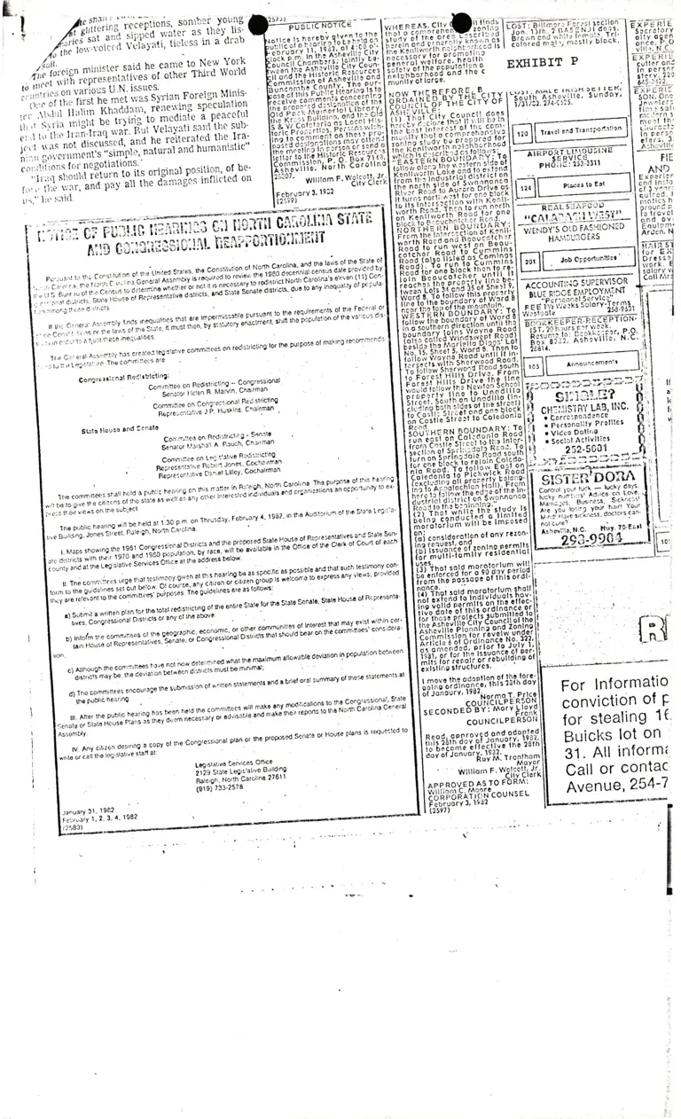 Notice of Public Hearings on North Carolina State and Congressional Reapportionment News Clipping preview