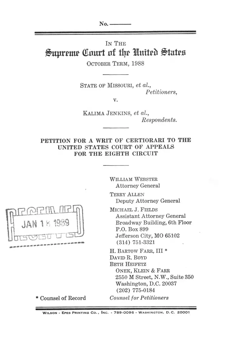 Missouri v. Jenkins Petition for a Writ of Certiorari to the US Court of Appeals for the Eighth Circuit preview