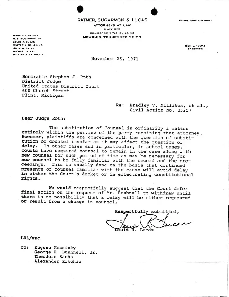 Correspondence from Lucas to Judge Roth preview