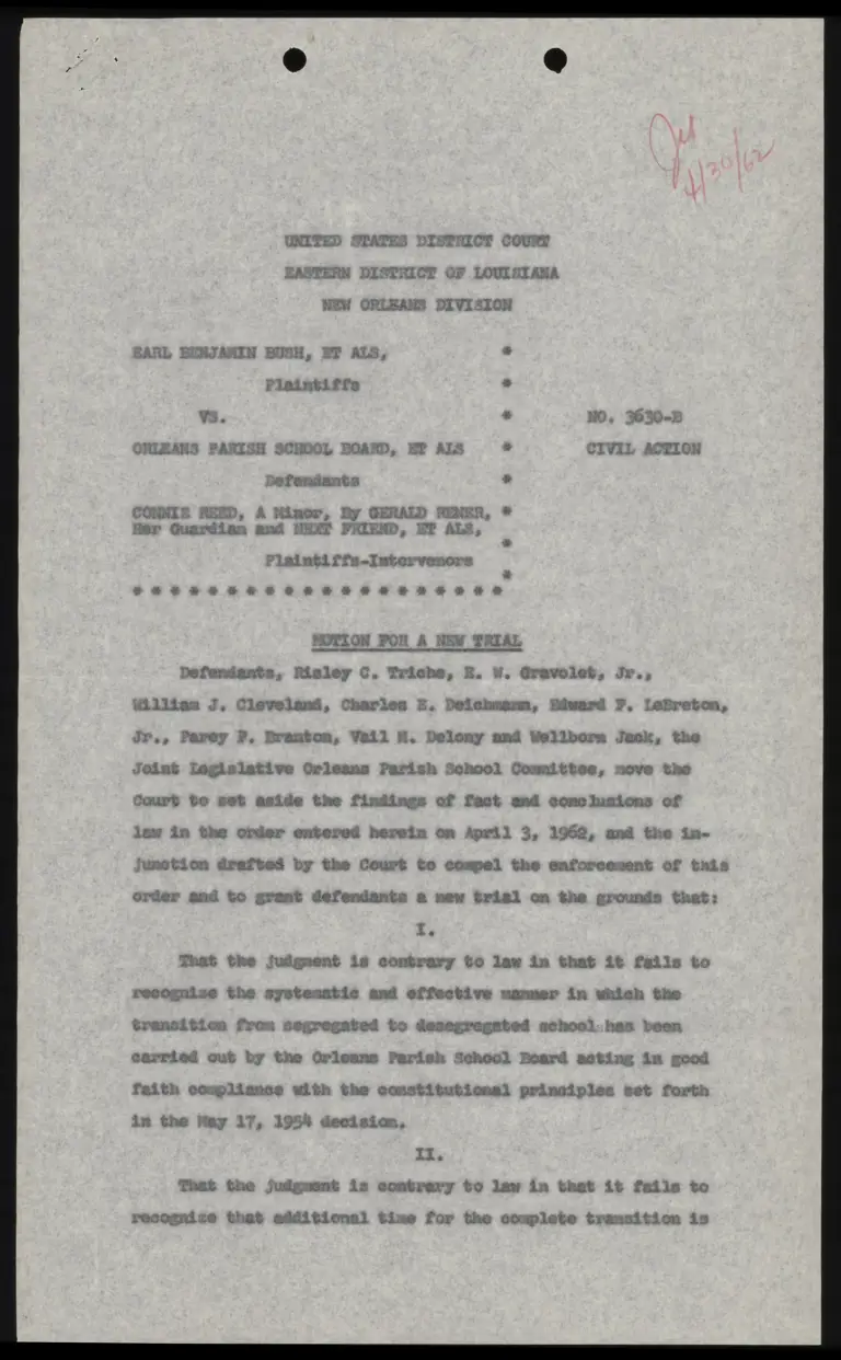 Motion for a New Trial; Notice of Motion; Memorandum in Support of Motion for New Trial preview