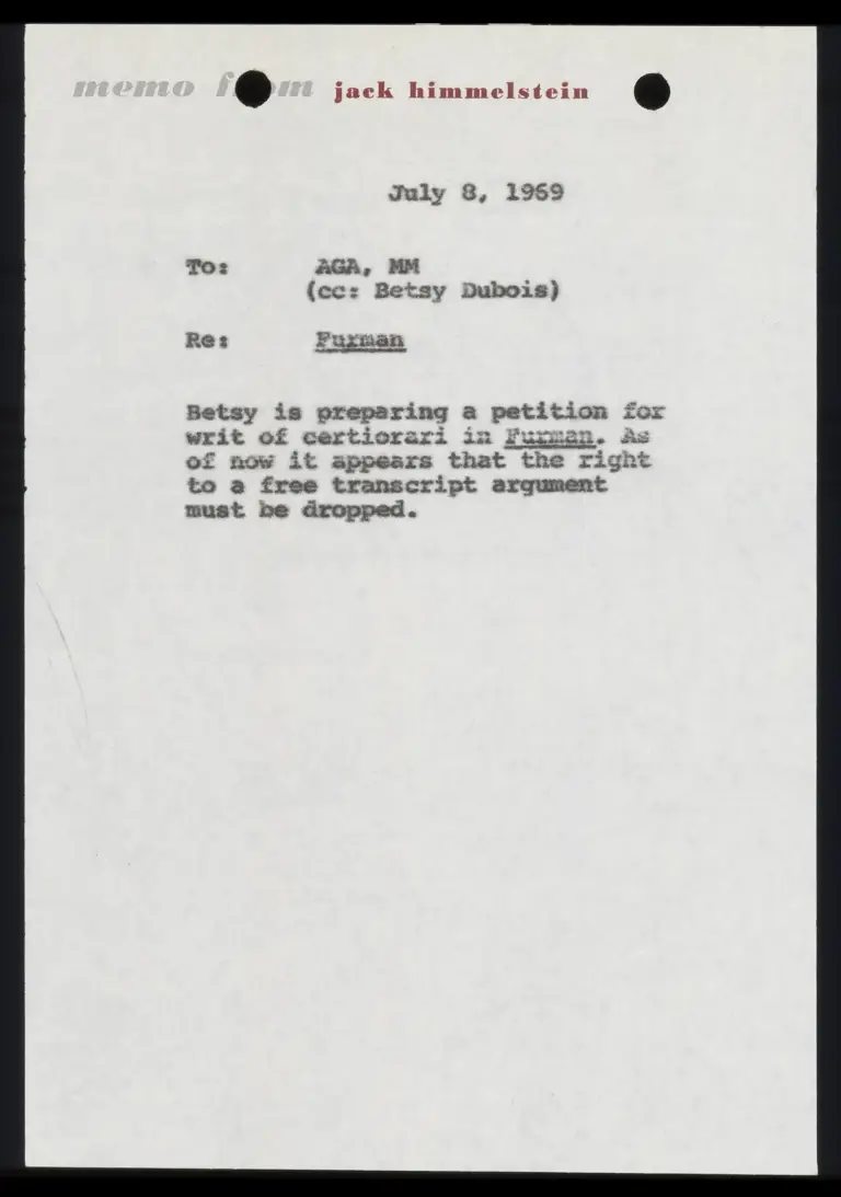 Memo from Himmelstein to Amsterdam and Meltsner preview
