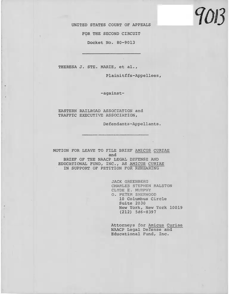 Ste. Marie v. Eastern Railroad Association Motion for Leave to File and Brief Amicus Curiae preview