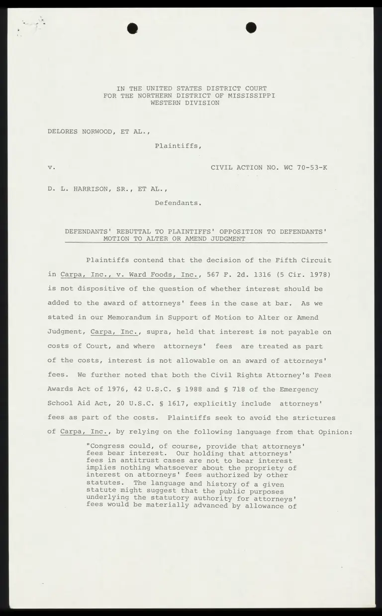 Defendants' Rebuttal to Plaintiffs' Opposition to Defendants' Motion to Alter or Amend Judgment preview