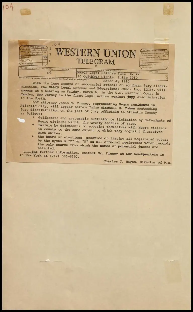 First Northern Jury Discrimination Case in Camden, NJ (Telegram) preview