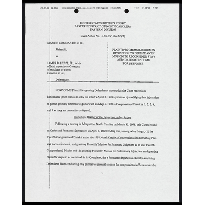 Plaintiffs’ Memorandum in Opposition to Defendants’ Motion To Reconsider Stay and Shorten Time for Response preview