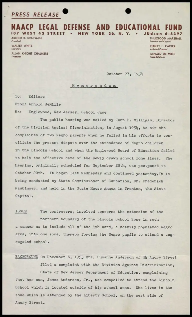 Memorandum: Englewood, New Jersey, School Case preview