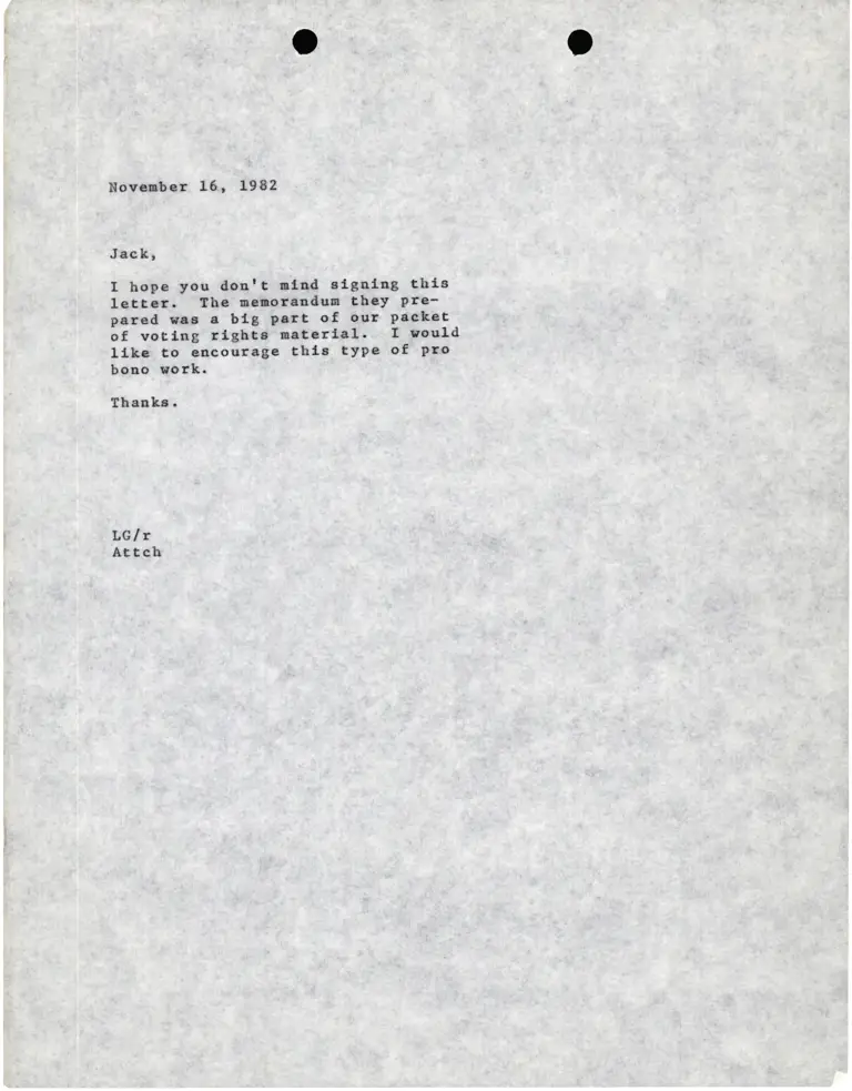 Memo from Lani Guinier to Jack Greenberg (cover memo) preview