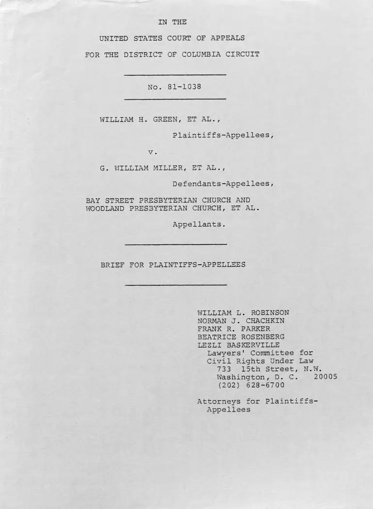Green v. Miller Brief for Plaintiffs-Appellees preview