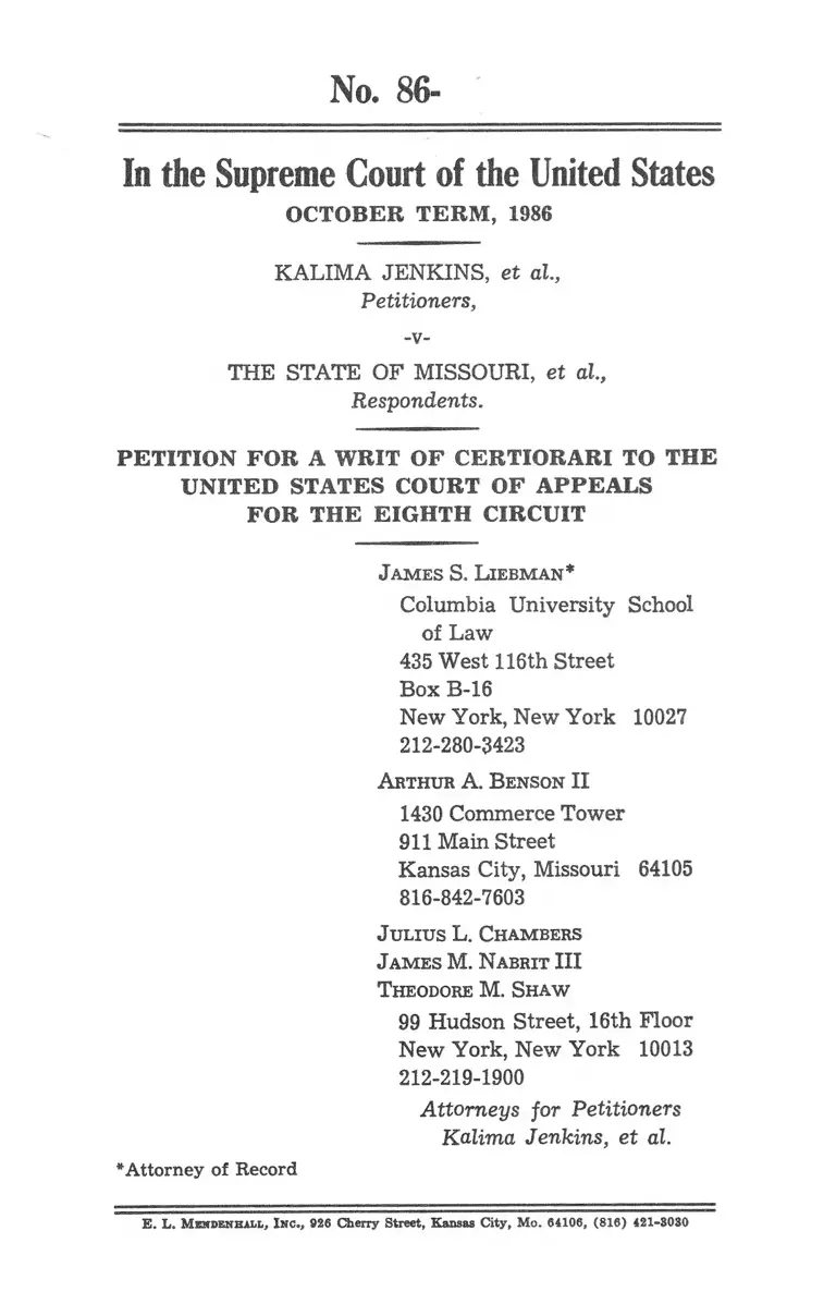 Jenkins v. Missouri Petition for a Writ Certiorari to the US Court of Appeals for the Eighth Circuit preview