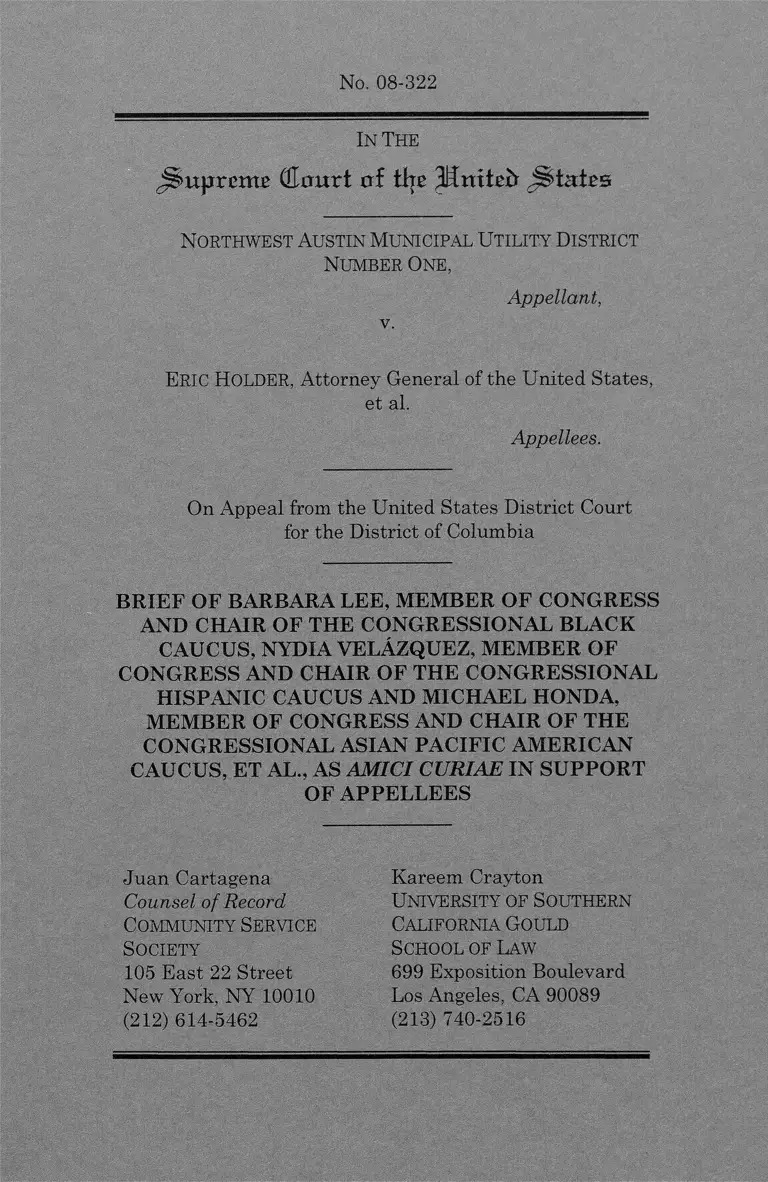 Northwest Austin Municipal Utility Distr. One v. Holder Brief of Barbara Lee et al. as Amici Curiae preview