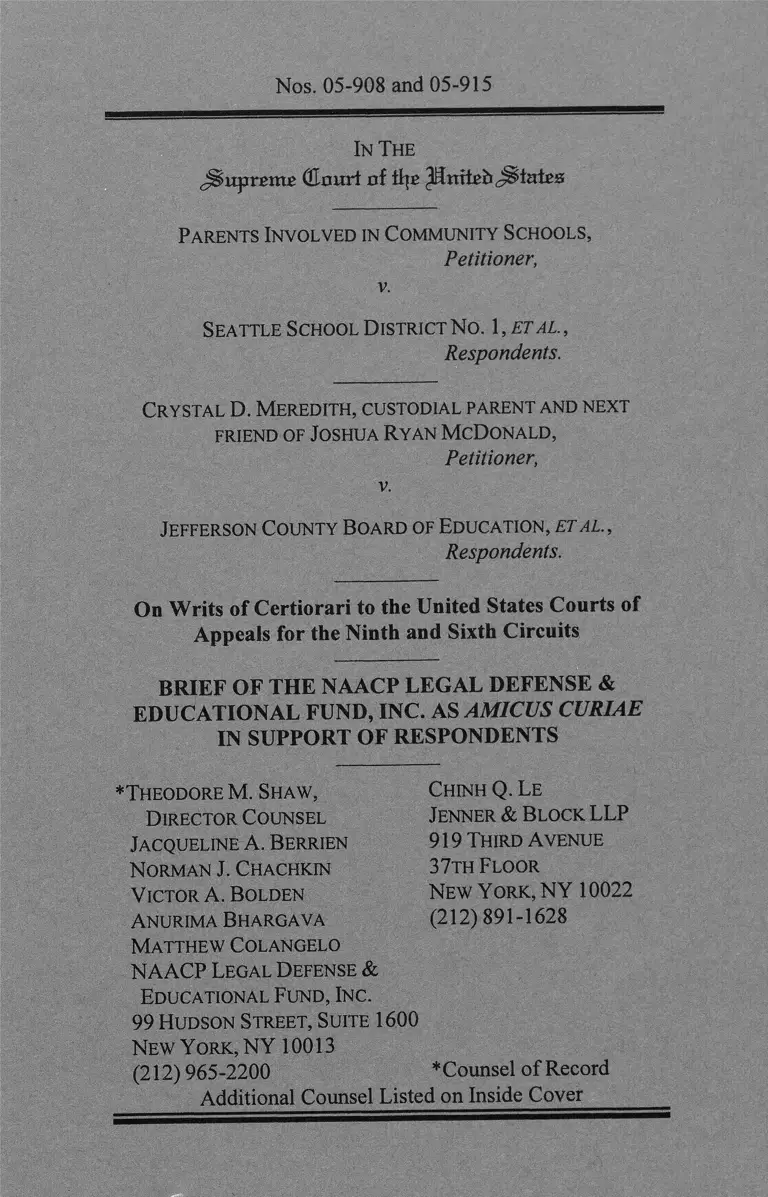 Parents Involved in Community Schools v. Seattle School District No.1 Brief Amicus Curiae NAACP Legal Defense Fund preview