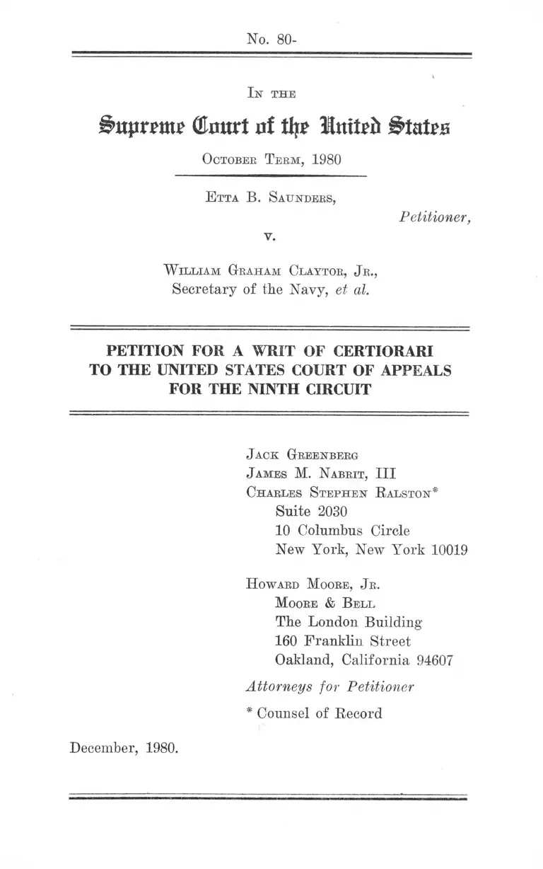 Saunders v Claytor Petition for Writ of Certiorari preview