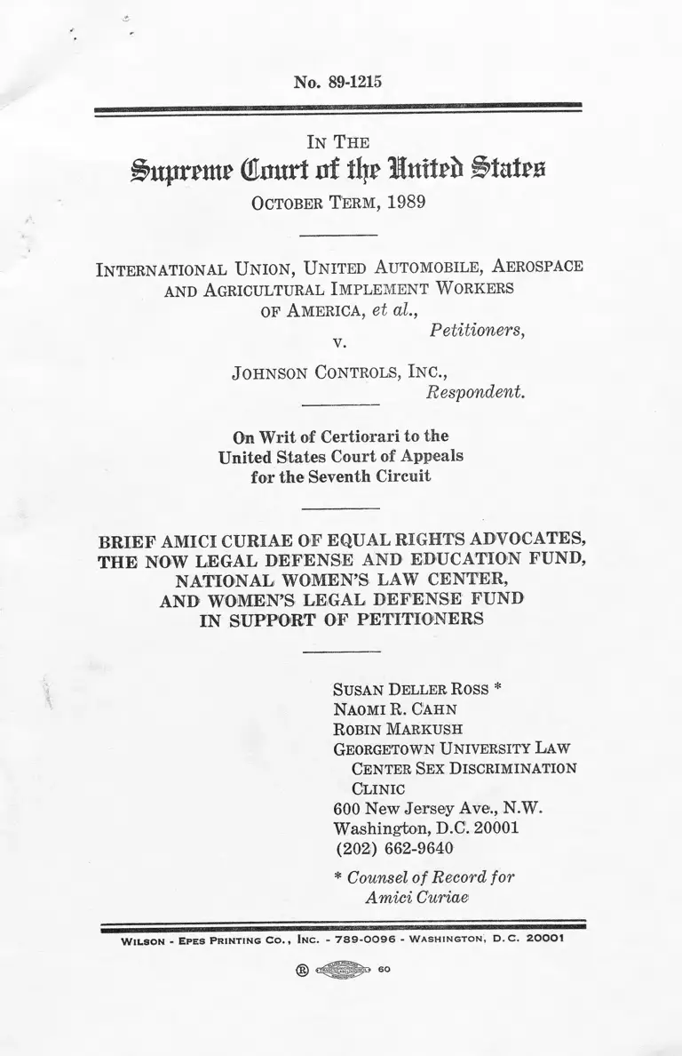 International Union v. Johnson Controls, Inc. Brief Amici Curiae in Support of Petitioners preview