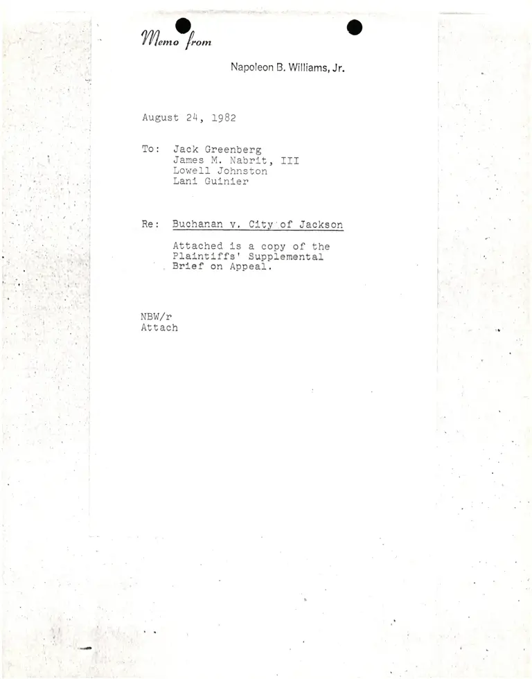 Memo from Napoleon Williams to Lani Guinier & others (cover memo without attachment preview