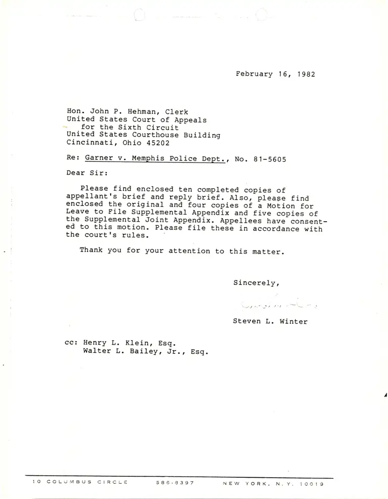 Correspondence from Winter to Clerk Re: Appellant's Brief and Reply Brief preview