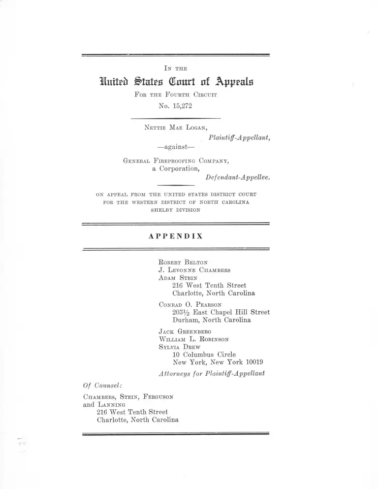 Logan v. The General Fireproofing Company Appendix preview