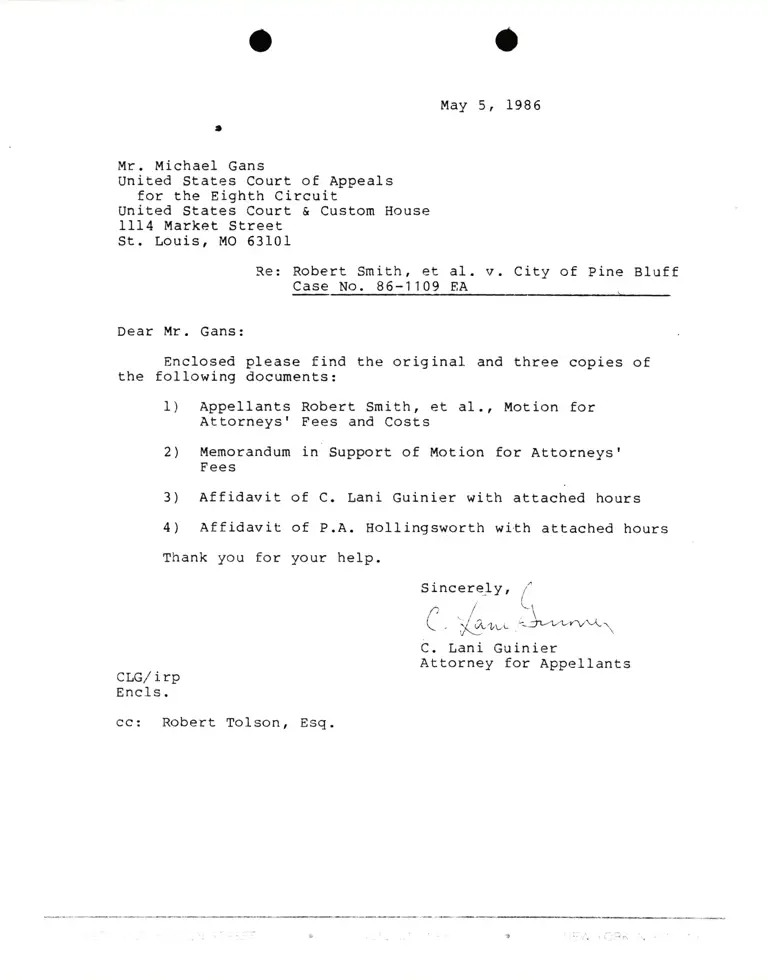 Correspondence from Lani Guinier to Michael Gans Re: Smith v. City of Pine Bluff preview