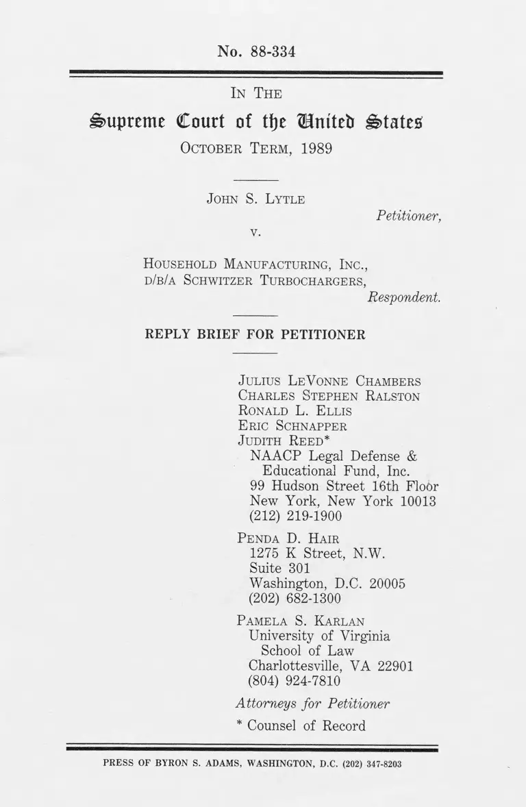 Lytle v. Household Manufacturing Inc. Reply Brief for Petitioner preview