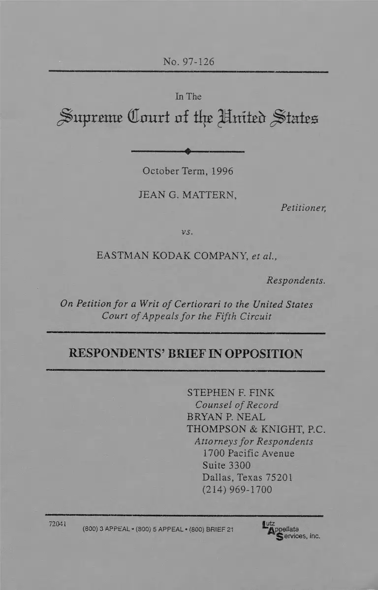 Mattern v. Eastman Kodak Company Respondents' Brief in Opposition preview
