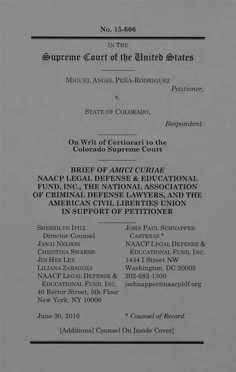 Peña-Rodriguez v. Colorado Brief Amici Curiae in Support of Petitioner preview