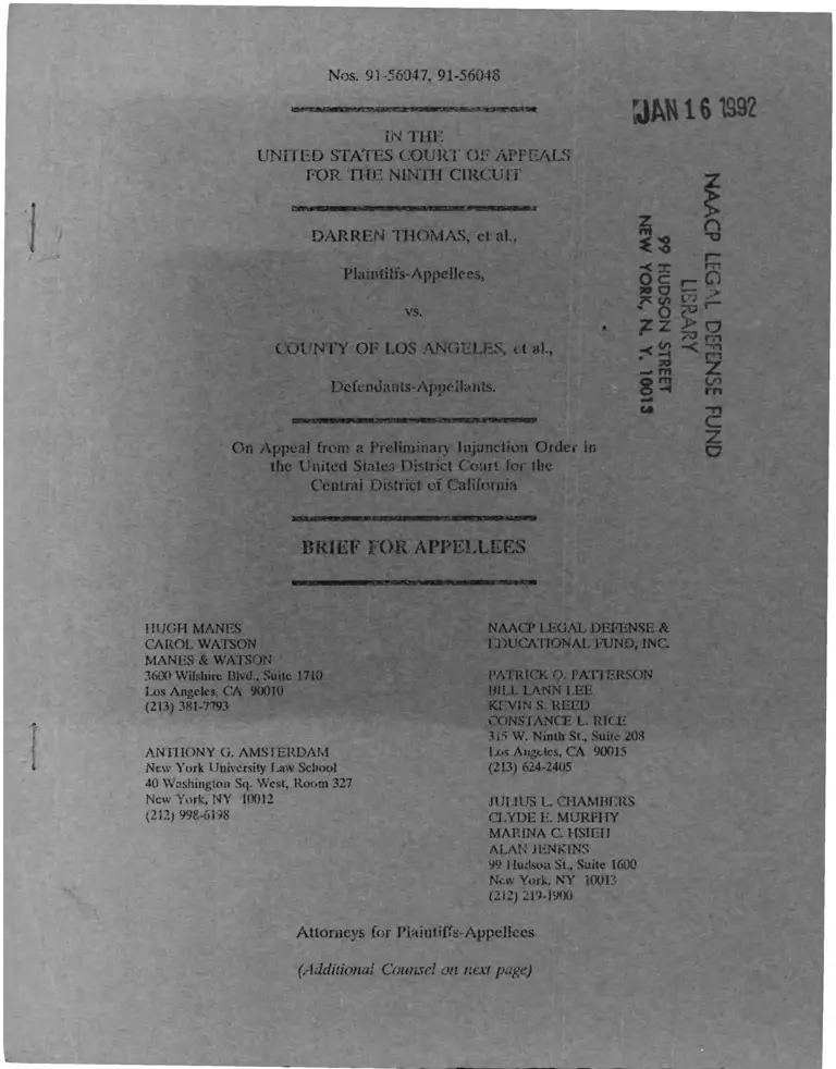 Thomas v. County of Los Angeles Brief for Appellees preview
