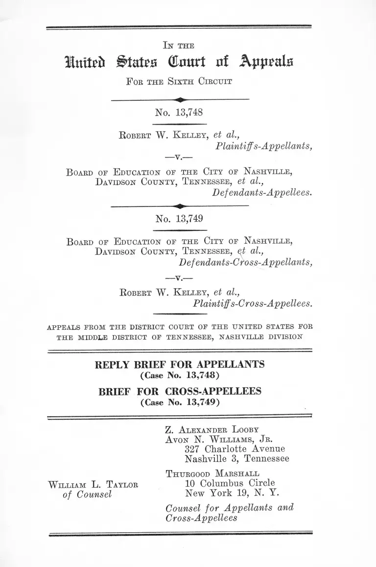 Kelley v. Metropolitan County Board of Education of Nashville and Davidson County, TN Reply Brief for Appellants and Cross-Appellees preview