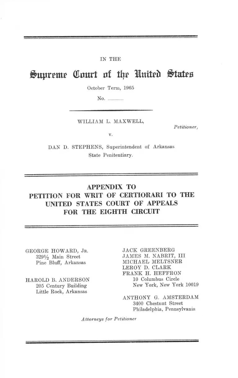 Maxwell v. Stephens Appendix to Petition for Writ of Certiorari preview