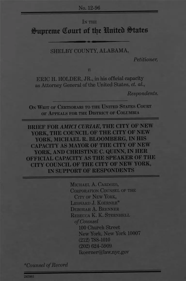 Shelby County v. Holder Brief Amici Curiae preview