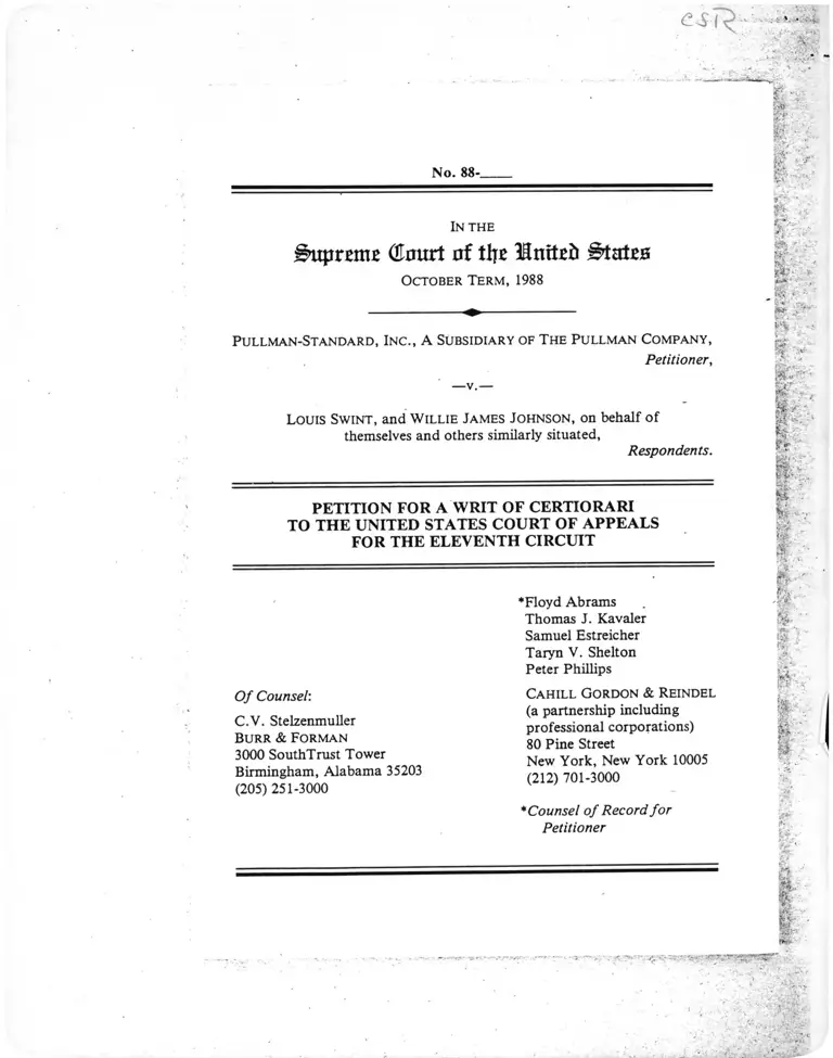 Pullman-Standard, Inc. v. Swint Petition for a Writ of Certiorari preview