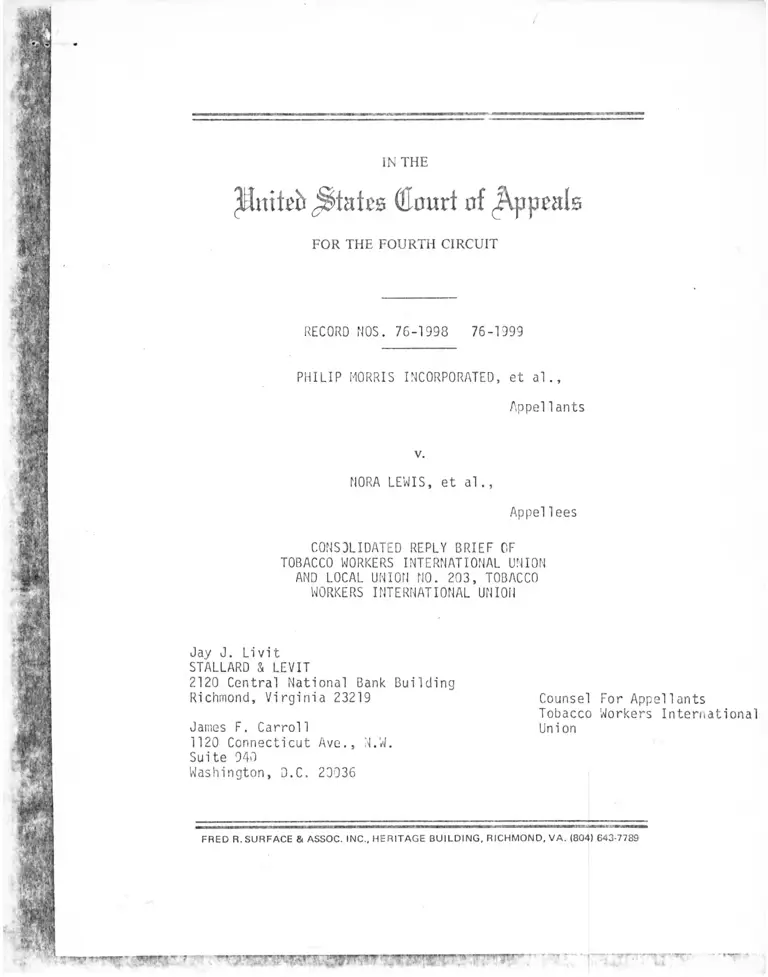Philip Morris Incorporated v. Lewis Consolidated Reply Brief preview
