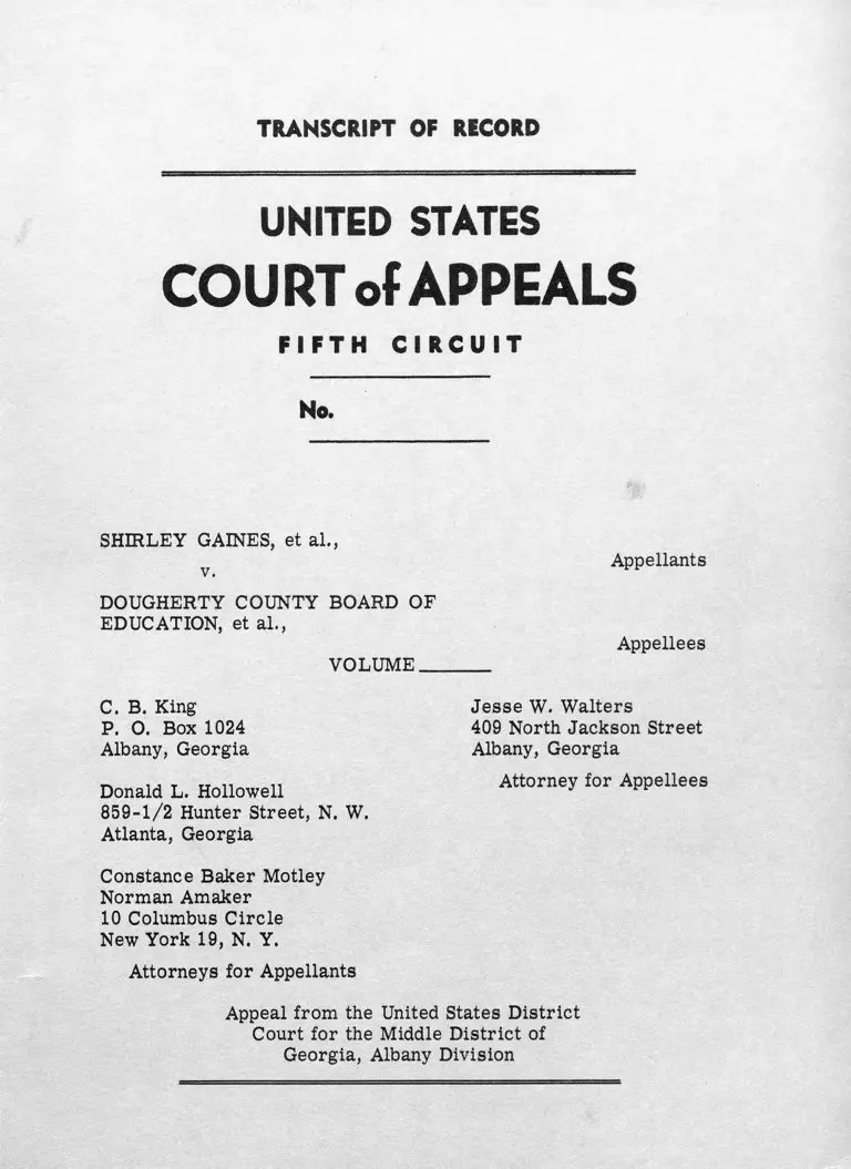 Gaines v. Dougherty County Board of Education Transcript of Record preview