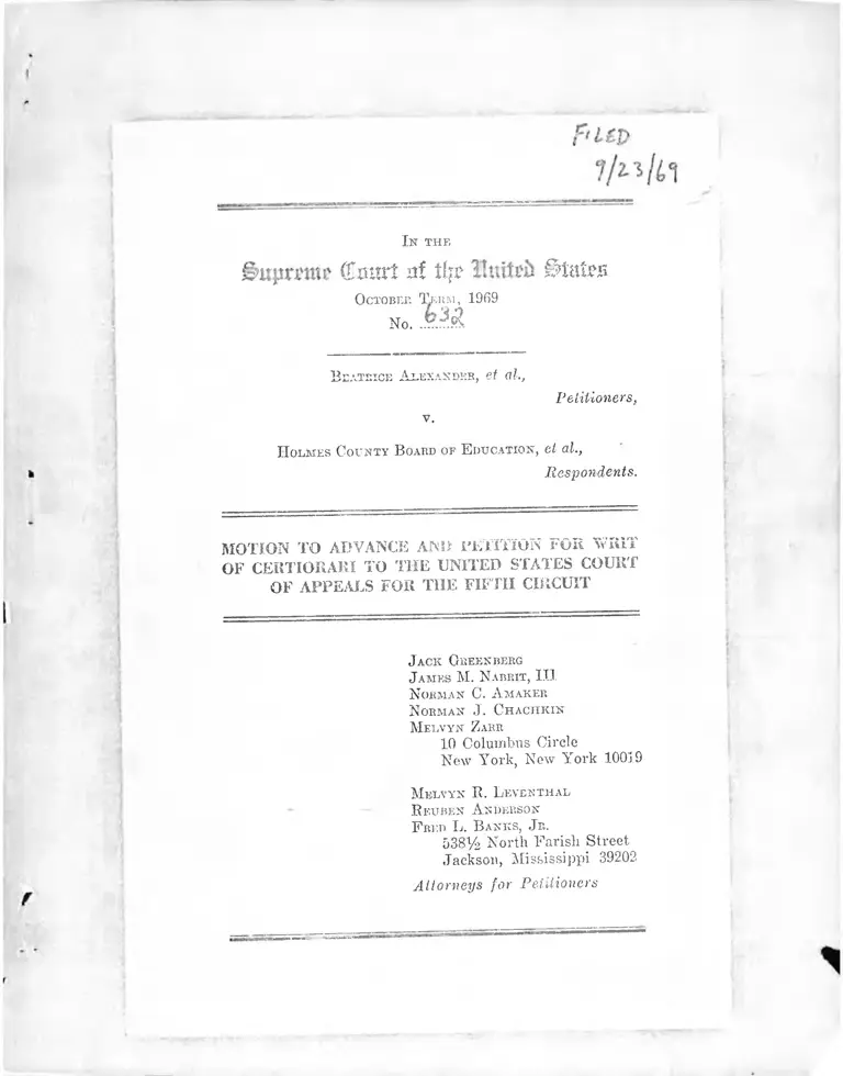 Alexander v. Holmes County Board of Education Motion to Advance and Petition for Writ of Certiorari; Alexander v. Gardner-Denver Company Brief for the United States Amicus Curiae preview